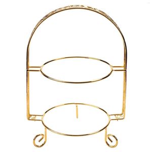 Moules de cuisson Support de gâteau en métal Double couche en forme d'arc Golden Fruit Dessert Rack Mariage Anniversaire Décoration Cupcake Gold