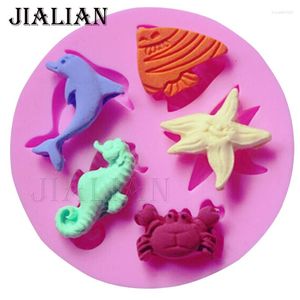 Moules de cuisson Mini dauphins crabe poisson étoile de mer chocolat fête décoration moule bricolage Fondant Silicone moule outils pour gâteaux T0104