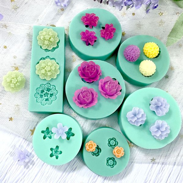 Moules de cuisson Mini fleurs série silicone moule bricolage à la main fondant gâteau chocolat sucre outil résine polymère argile faisant moule 230803