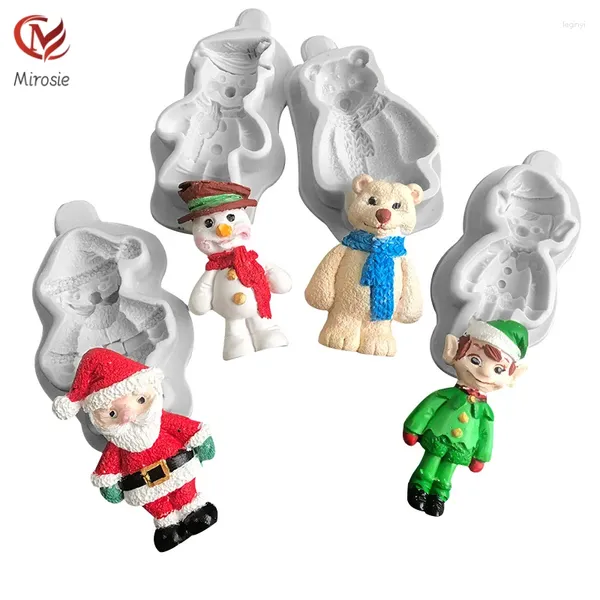 Moldes para hornear Mirosie Navidad Santa Claus Elk Elf Kid Moldes de silicona Muñeco de nieve Fondant Cake Chocolate Molde DIY Decoración Accesorios