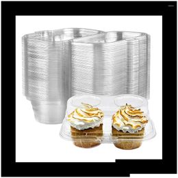 Moules de cuisson Mods 50pcs 2 compartiments conteneurs de cupcake boîtes transparentes supports empilables hermétiques livraison directe maison jardin cuisine D DDH1GL