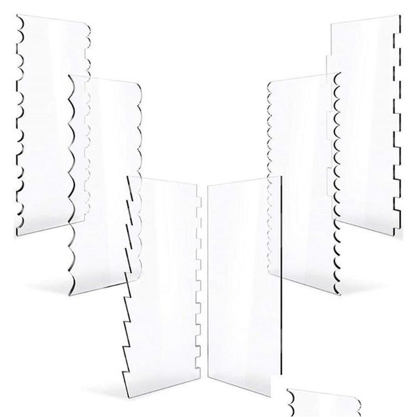 Moules de cuisson Mods 6pcs transparent clair acrylique gâteau grattoir ensemble décoration contour peigne scie dent de scie outil plus lisse coupe-pâtisserie Dhz3R