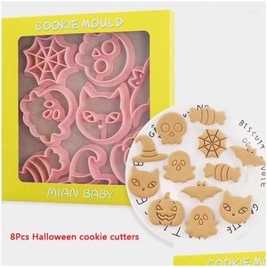 Bakvormen Mods 8st Halloween Cookie Cutters Set Pumpkin Pressable Stamp Biscuit Mould Decoration Drop Delivery Home Garden Kitch Dhdzq