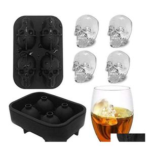 Moldes para hornear Mods Comedor Bandeja de cubitos de hielo 3D Skl Sile Mould 4Cavity DIY Maker Uso doméstico Cool Whisky Vino Herramientas de cocina Pudding Cre Dhtbv