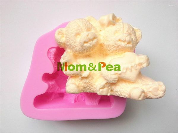 Moules de cuisson MomPea 0004 Ours Amour Forme Silicone Savon Moule Décoration De Gâteau Fondant 3D Moule De Qualité Alimentaire