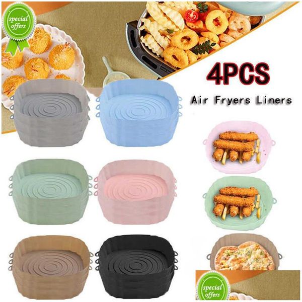 Moldes para hornear Nuevo 4 Unids Air Fryer Pan Sile Basket Airfryer Horno Bandeja Reutilizable Olla Liner Mold Pizza Fried Chicken Drop Delivery Home G Dhnu0