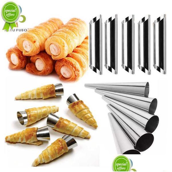 Moldes para hornear Nuevo 6/12/24 Unids Cocina Conos de acero inoxidable Cuerno Pastelería Rollo Molde para pasteles Espiral Horneado Croissants Tubos Galleta Postre T Dhxg9