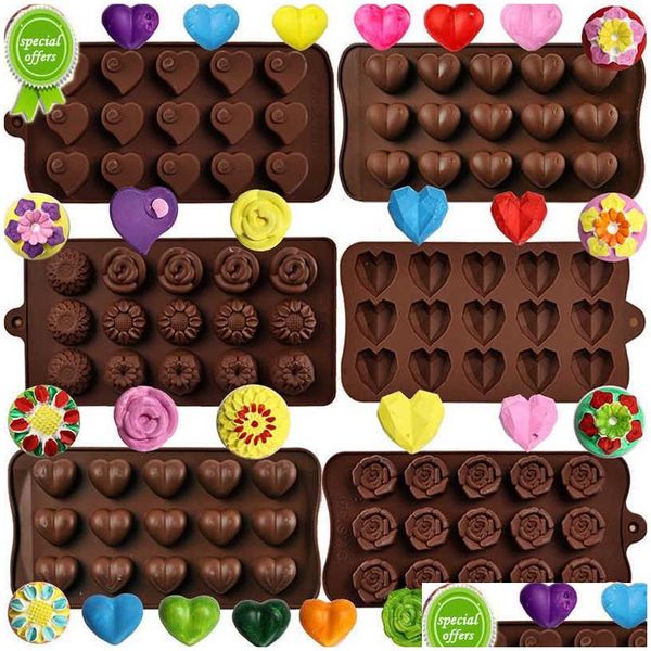 Moldes para hornear Nuevo molde de chocolate en forma de corazón Pentagrama Cilindro de huevo de Pascua Rose Sile Diy Candy Ice Cube Tool Drop Delivery Home Gar Dhbqh