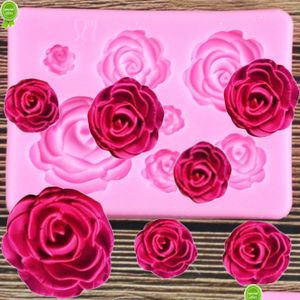 Moldes para hornear New Rose Flower Sile Molds Candy Polymer Clay Mold Chocolate Party Cupcake Topper Fondant Cake Decorating Tools Drop D Dhsje