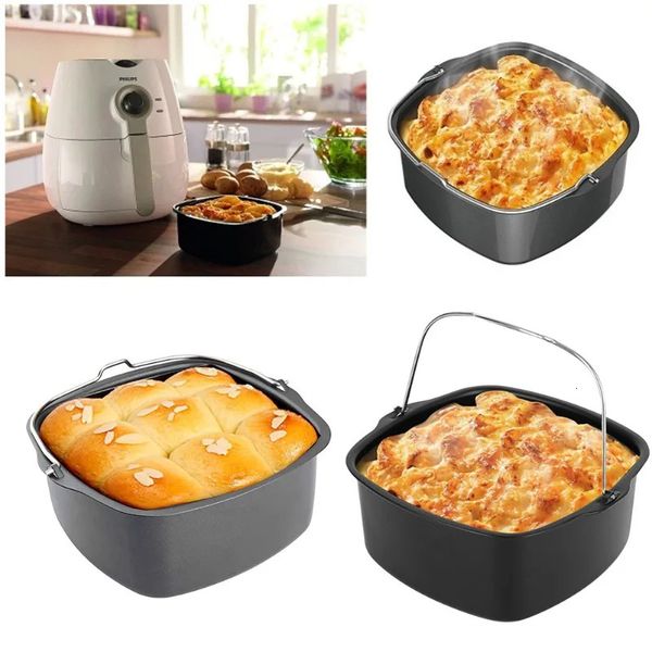 Moldes para hornear Pastel antiadherente Bandeja para hornear Cesta Airfryer para hornear Plato Pan Accesorios para freidora de aire Cesta para hornear Plato para pizza Plato Olla Utensilios para hornear 231018