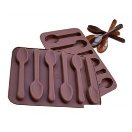 Moules de cuisson antiadhésifs Sile bricolage décoration de gâteau Mod 6 trous cuillère forme chocolat moules gelée glace 3D bonbons goutte livraison maison garde Dhtse