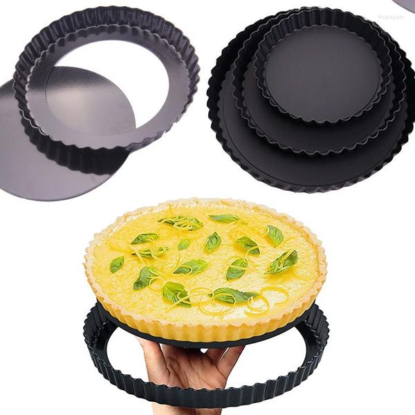 Moldes para hornear, molde antiadherente para quiche, Base extraíble, pastel de Pizza, pastel, molde para hornear, redondo, de aleación de aluminio, repostería, pudín, utensilios de cocina para hornear