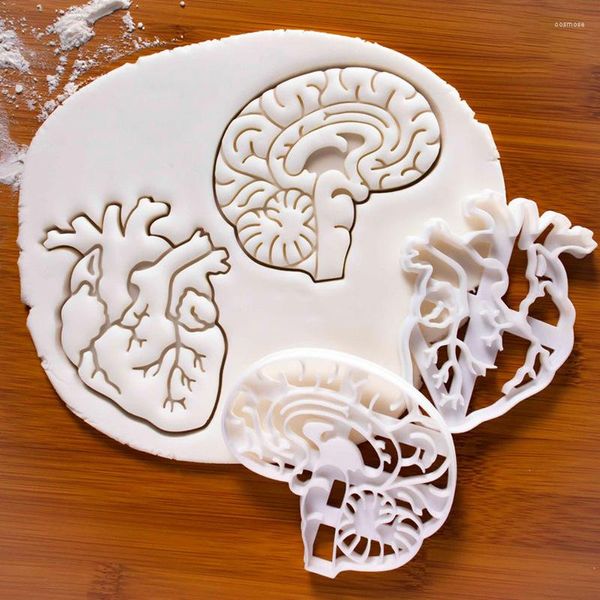 Moldes para hornear Plástico Cerebro Corazón Molde de galleta Herramienta blanca Sello de órgano humano Sugarcraft Postre Galleta en relieve