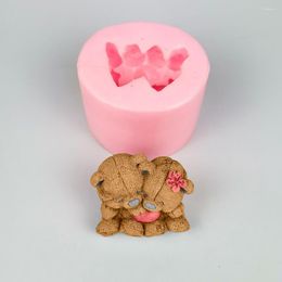 Moules de cuisson PRZY Couple ours Mousse gâteau moules Silicone moule 3D mignon dessin animé peluche jouet avec amour savon Fondant moule