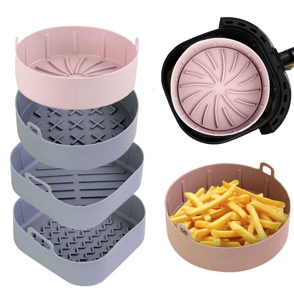 Moules de cuisson Réutilisable Airfryer Panier en silicone Pot Facile à nettoyer Plateau de four Doublure ronde Plaque à pizza Grill Pan Mat Air Fryer Accessoires 230518