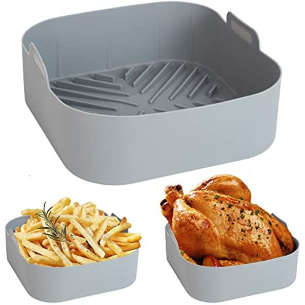 Moldes para hornear Airfryer reutilizable Cesta de silicona Horno Bandeja para hornear Pizza frita Cesta de pollo Estera para hornear Molde Fácil de limpiar Air Fryer Liner 230608