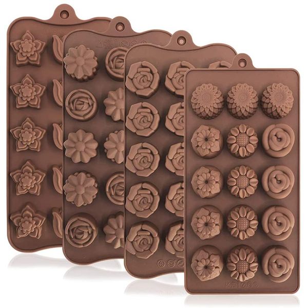 Moldes para hornear Flor de rosa Corazón Molde de chocolate Waffle Alfanumérico Aplicable Caramelo Cubo de hielo Jalea Jabón hecho a mano Decoración de pasteles 230803