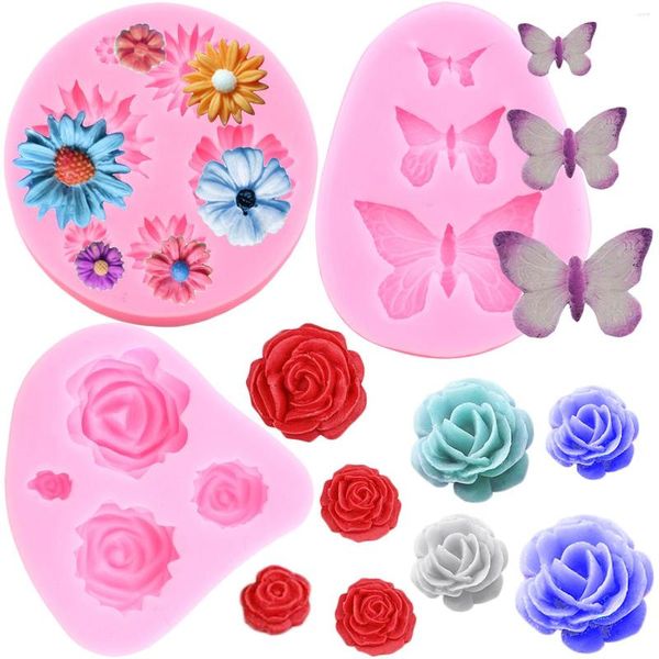 Moldes para hornear, moldes de silicona de flores rosas, molde de Fondant de peonía Plumeria, herramientas de decoración de pasteles, molde de Chocolate para magdalenas, dulces