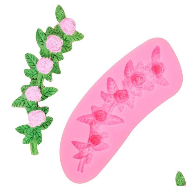 Moules de cuisson Rose Fleur Vigne Sile Moule À La Main Bonbons Fondant Gomme Pâte Décoration De Gâteau DIY Artisanat Goutte À Goutte Colle Fournitures Mj1232 Drop D Dhef8