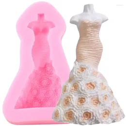 Moules de cuisson Rose Mannequin femme robe de mariée moules en silicone Fondant gâteau décoration outils bonbons chocolat savon résine bougie moule