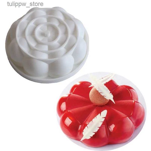 Rond reine blanc huit pétale fleur Silicone gâteau moule Mousse cuisson forme plateau gelée pouding chocolat moules gâteau décor outil L240319