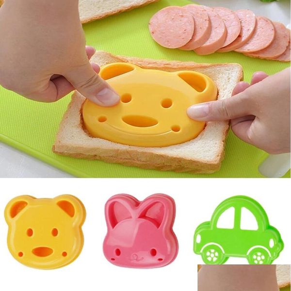 Moldes para hornear Sandwich Mod Oso Coche Conejo En forma de pan Molde Pastel Galleta Dispositivo de estampado Corteza Cortador de galletas Hornear Pastelería Gota Deli Dhmex