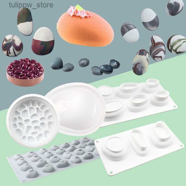 Moldes para hornear SHENHONG DIY Pebble Stone Moldes de silicona para pasteles Herramientas para hornear postres Pintura hecha a mano Moldes de piedra Molde de jabón de adoquines L240319