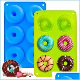 Moldes para hornear Sile Donut Pan 6 Cavity Donuts Baking Mods Antiadherente Cake Biscuit Bagels Mod Tray Pastelería Suministros de cocina Essentials Dhcpe