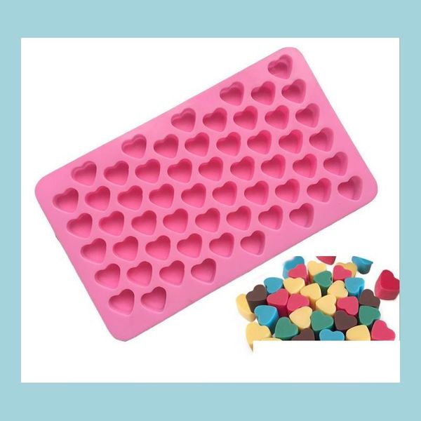 Moldes para hornear Sile Forma de corazón Molde de chocolate Gummy Candy Maker Bandeja de hielo Jelly Mod 55 Cavidad Cocina Postre Pastel Utensilios para hornear Herramientas Sol Dhmif