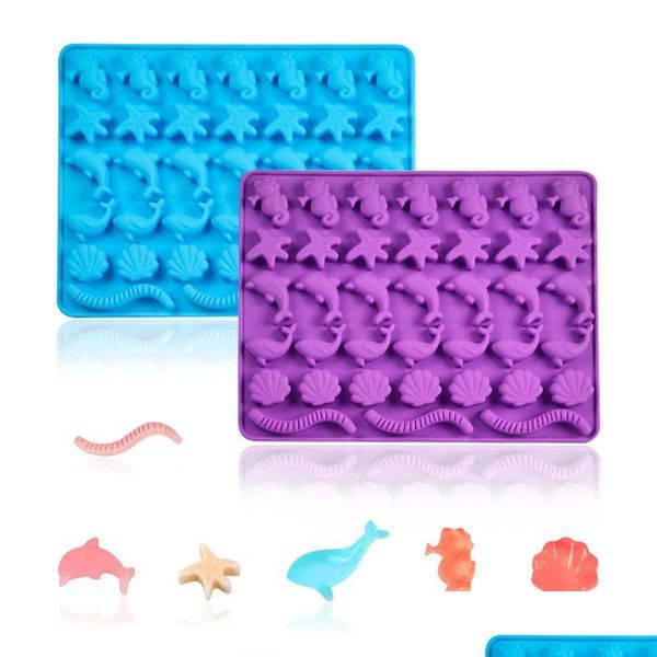 Moules de cuisson Sile Sea Animal Gummy Moule Poisson Dauphin Étoile de mer Hippocampe en forme de gelée de chocolat Candy Fondant Mod Outils de décoration Dr Dhq1D