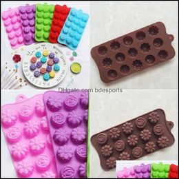 Moldes para assar gel de sílica Mods para chocolates 15 posições de furo Mti cores Moldes de silicone Lifelike Flower Ice Lattice Die 1 6Xg L1 Drop Delivery Dhznh