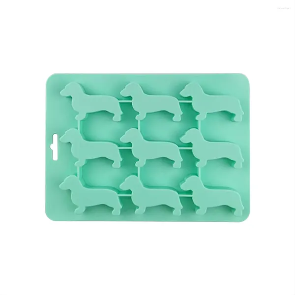 Moldes para hornear Silicona Dachshund Cachorro En forma de cubitos de hielo Molde de galletas de chocolate DIY Bandeja de hielo para el hogar Herramientas de cocina Verde