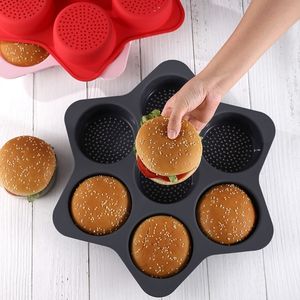 Bakvormen siliconen hamburger broodje schimmel 7 holte brood pan non stick bakpan gemakkelijk te los te maken huishoudelijk siliconen voedsel bakgereedschap 230421