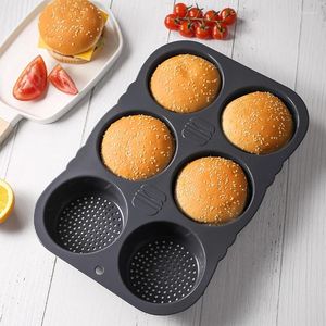 Bakvormen siliconen hamburger bun pan pan non-stick voedsel grade brood brood 6 holte zelfgemaakte schimmel