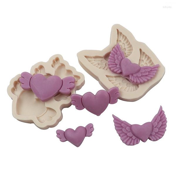 Moules de cuisson Silicone moule amour ailes gâteau décoration outils bricolage Fondant cuisine Cupcake chocolat mariage dentelle résine