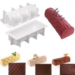 Moules de cuisson Silicone Swiss Cake Moule Yule Log Moule Grand Buche Forme Silicone Fondant Tapis Impression Dentelle Couleur Aléatoire