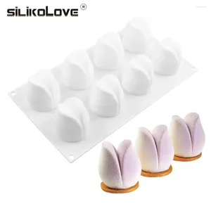 Bakvormen SILIKOLOVE 8 Holte 3D Tulp Siliconen Mal Voor Mousse Cake Gebak Vormen Food Grade Schimmel Zeep Kaarsen maken