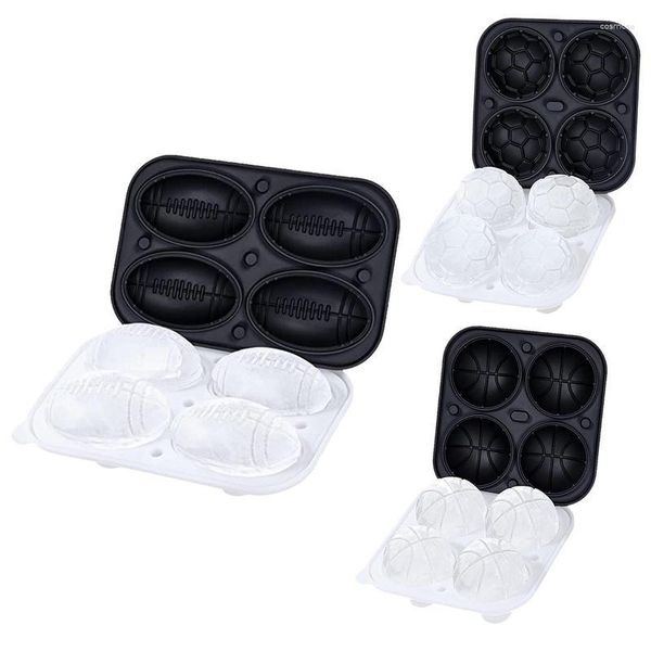 Moldes para hornear, molde para hielo de fútbol, 4 bolas pares para hacer cubos para whisky a prueba de salpicaduras con cubierta, bandeja reutilizable, artículo de cocina