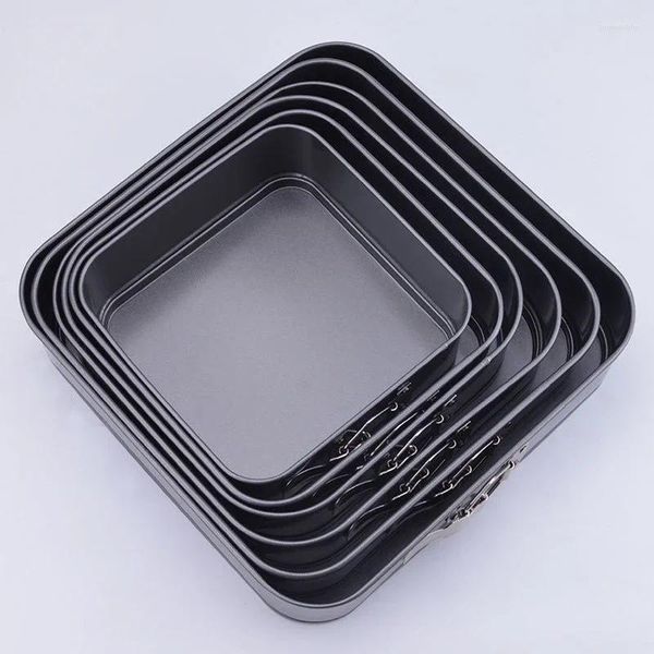 Moules de cuisson boucle carrée 6 pièces ensemble de 3 pièces en acier au carbone sans contact éponge gâteau moule outils plateau amovible