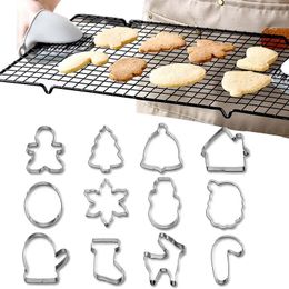 Moules de cuisson en acier inoxydable emporte-pièces Fondant moule ensemble de 12 pièces-bonhomme de neige arbre de noël bricolage pâtisserie outils de décoration