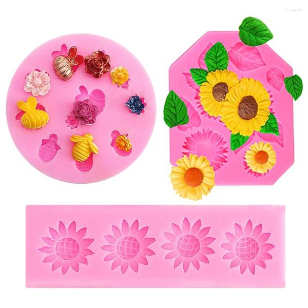 Moldes para hornear girasol abeja fondant moldes de silicona cupcake pastel decoración molde chocolate caramelo herramientas de bricolaje