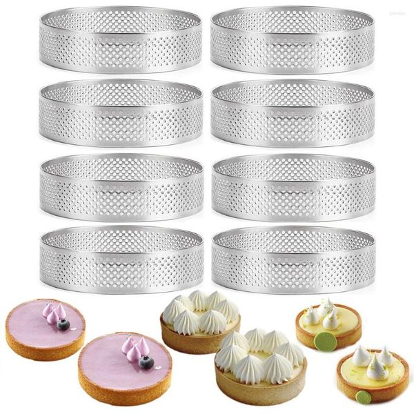 Moldes para hornear Anillo de tarta Molde de tartaleta de acero inoxidable Cortador de círculos Pastel Resistente al calor Pastel perforado Moldes de mousse Pastelería