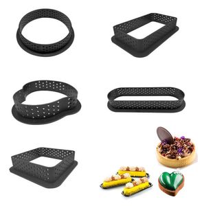 Moules de cuisson Anneaux de tarte Mousse Cercle Cutter Français Dessert DIY Moule À Gâteau Résistant À La Chaleur Perforé Antiadhésif Ustensiles De Cuisson PHJK2202