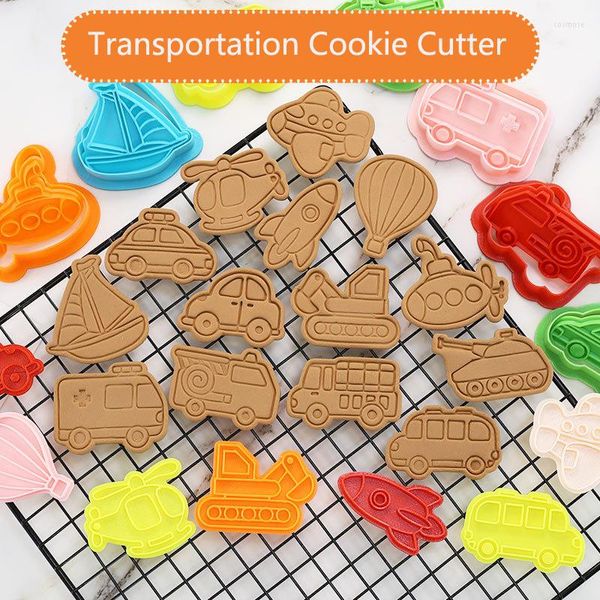 Moldes para hornear Herramienta de transporte Coche Dibujos animados Molde de galletas DIY Hogar 3D Accesorios de prensa Conjunto de cortadores de galletas