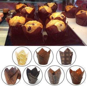 Bakvormen Tulp Muffin Cupcake Papieren Bekers Oliebestendige Liner Box Cup Cake Decorating Tool Wrap Cases 230923