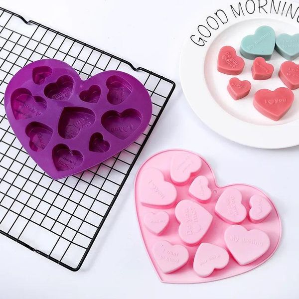 Moldes para hornear Día de San Valentín Molde de silicona Corazón Chocolate Galleta Vela Herramienta Polvo Púrpura