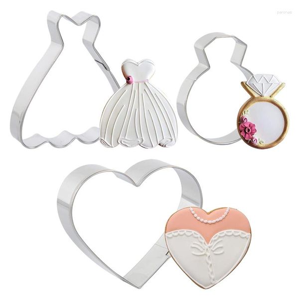 Moldes para hornear boda novia cortador de galletas de acero inoxidable vestido de amor anillo de diamante molde para galletas sello DIY herramientas para el Día de San Valentín