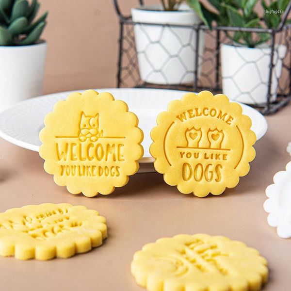 Moules de cuisson Bienvenue J'espère que vous aimez les chiens Cookie Stamp Mignon Chien Fondant Cutter Moule De Décoration De Gâteau Outils Pour Le Propriétaire Cadeau Fête À Thème