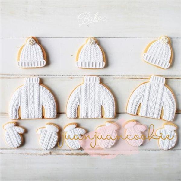 Moules de cuisson hiver tricoté chapeau gants pull forme Biscuit moule emporte-pièce Fondant gâteau décoration outils sucre artisanat