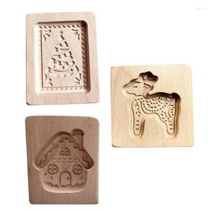 Bakvormen Houten Kerst Cookie Mallen Kerst Vorm DIY Biscuit Gegraveerde Pers Schimmel Embossing Craft Decoreren Voor Keuken